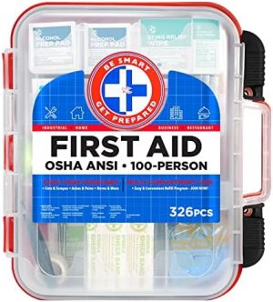 First Aid Kit Hard Red Case 326 Pieces Exceeds OSHA and ANSI Guidelines 100 People - Office, Home, Car, School, Emergency, Survival, Camping, Hunting and Sports